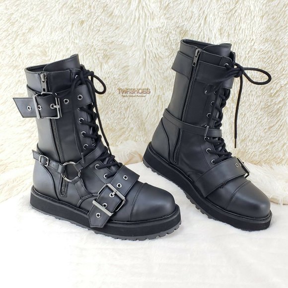 Valor Engineer Goth Combat Biker Ankle Boots Black Matte Men US Size - Picture 2 of 10